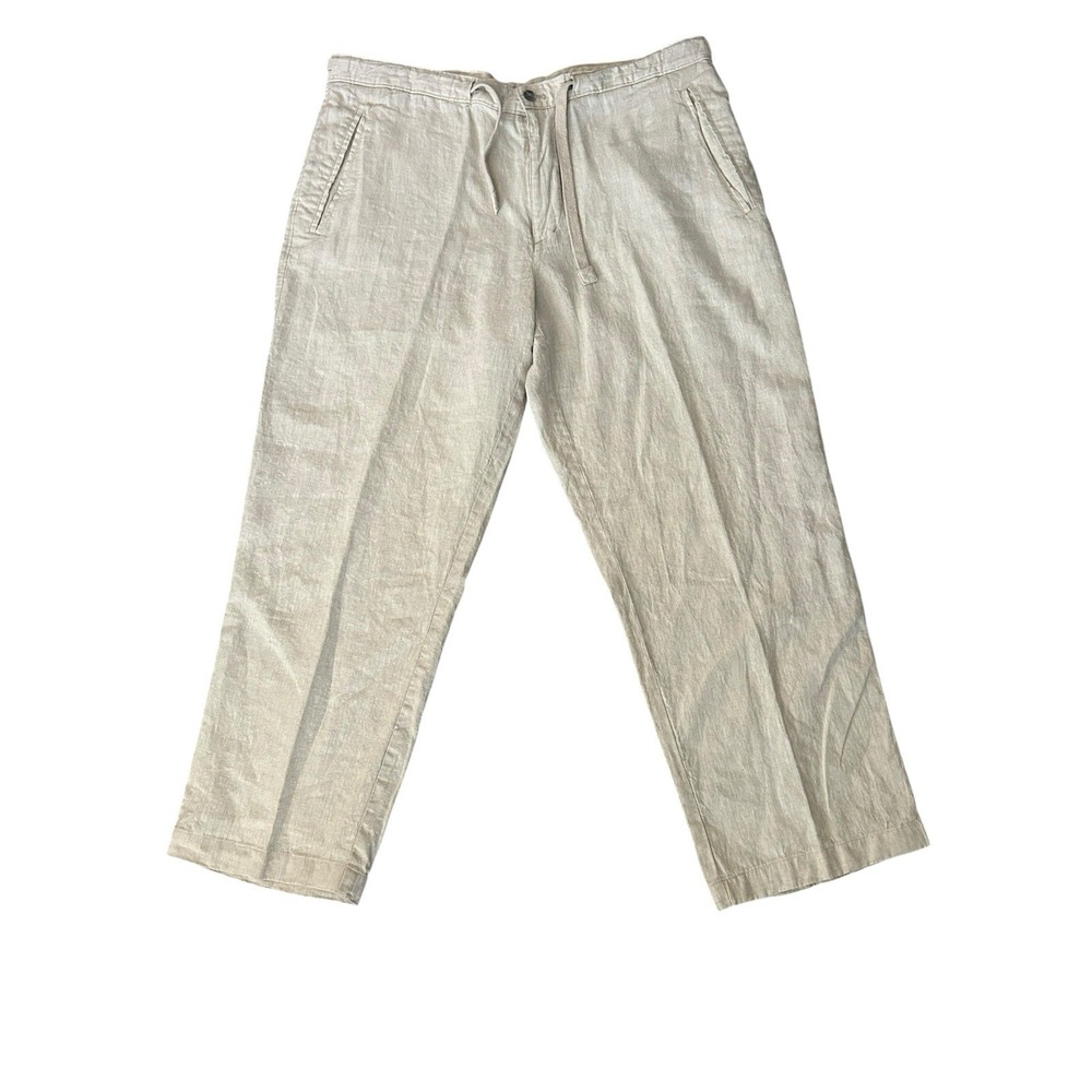 Tasso Elba 100% Linen Chino Pants Beige Semi‎ Sheer 36x27 Coastal Lightweight